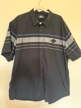 Harley Davidson Short Sleeve Button Front Woven Shirt Moto Biker Black - 2XL